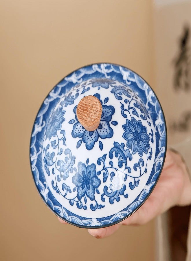 Chiorgone Vintage Blue and White Porcelain Ashtray with Lid - Chinese Feng Shui Floral Ceramic Windproof Ash Holder for Home, Office, Patio Decor - Image 4